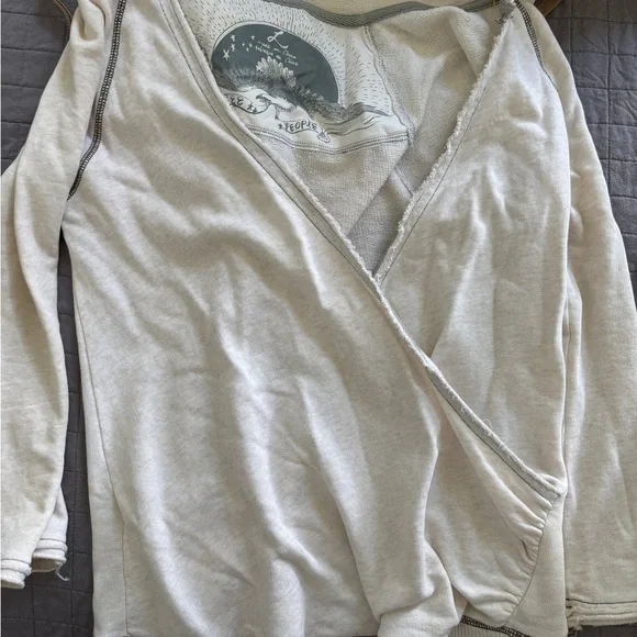 Free People Cream Wrap Hoodie with Brown Ties - Picture 2 of 6